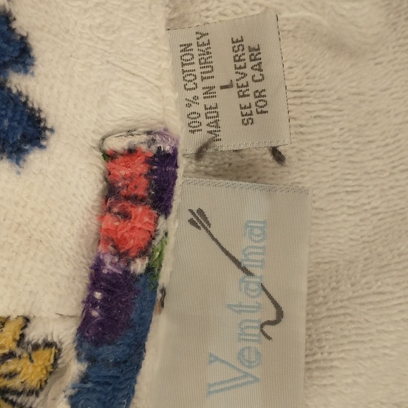 Bright Floral Turkish Cotton Terry Robe Flower on White Soft Quality Wrap Spa lk - Picture 9 of 13